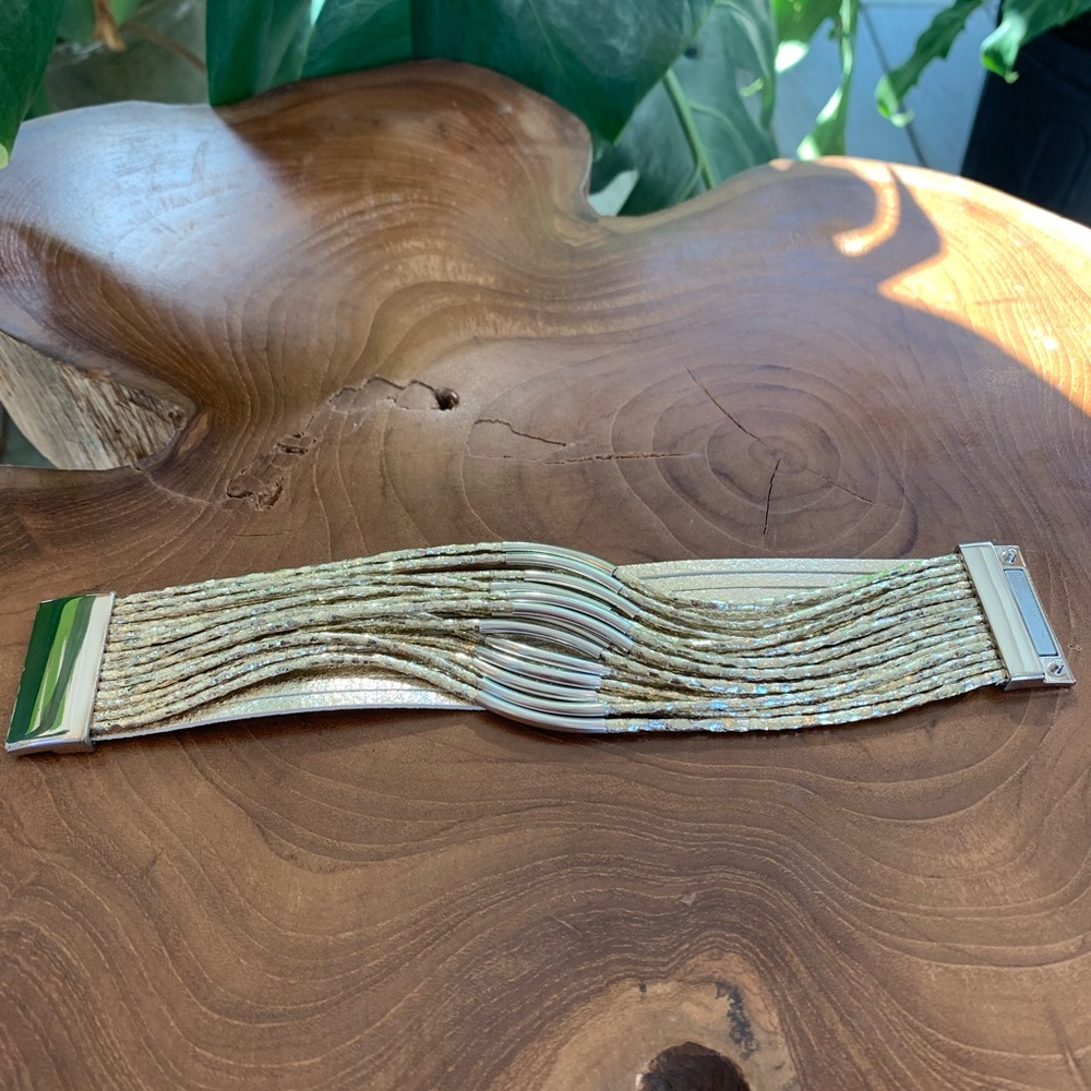 Gold Twisted Pleather bangle and band bracelet